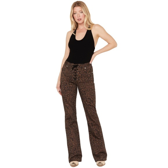 Wrangler Women's Leopard Print Lace-Up Denim Jeans 24 x 34 - Picture 1 of 14